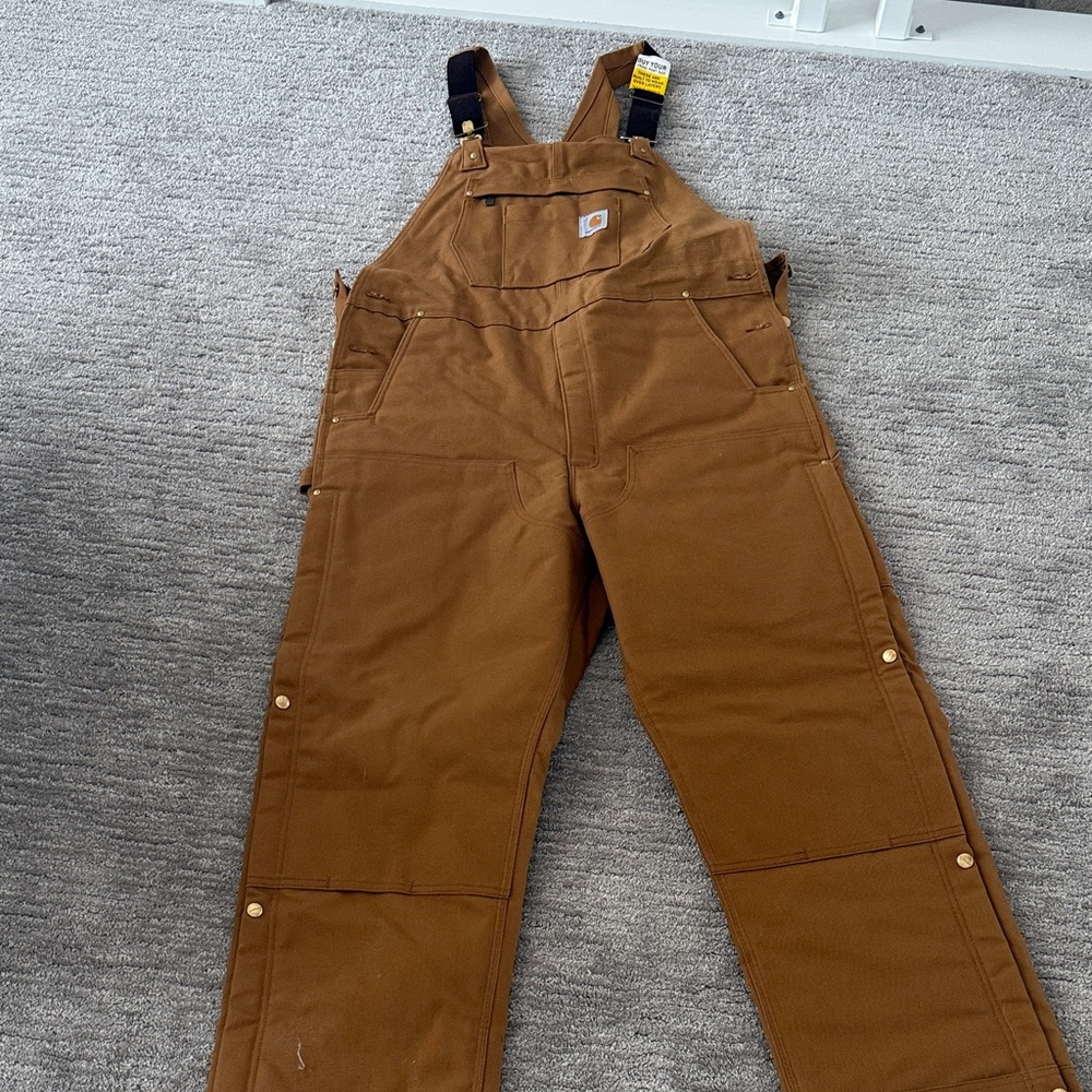 Carhartt Quilt lined Brown Durable Bib Overalls, NWT. Large